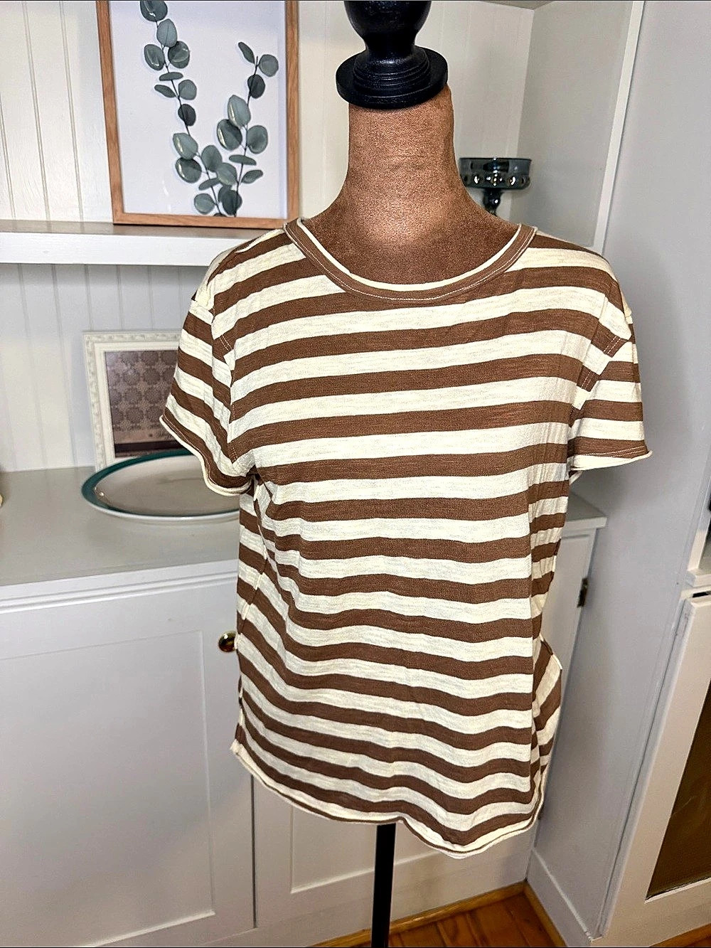 We The Free Everyday Striped Tee Brown & White Large